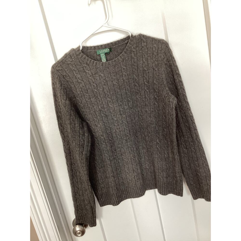 Lauren Ralph Lauren Merino Angora Cable Knit Sweater Pullover Gray‎ Size Large